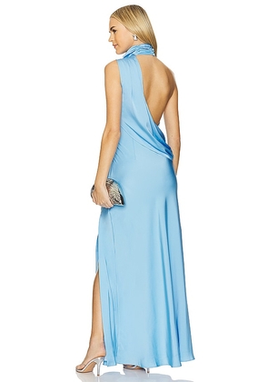 MISHA Constantina Satin Maxi Dress in Blue. Size S, XS, XXL, XXS.
