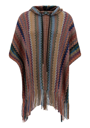 Multicolor Hooded Poncho With Zigzag Motif In Viscose Blend Woman Missoni
