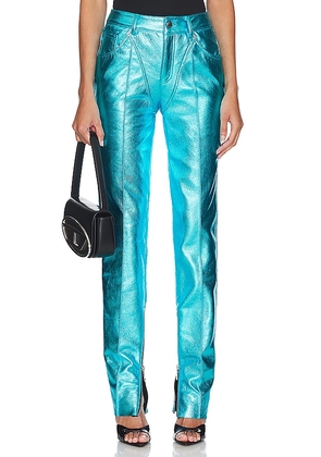 LaQuan Smith Leather Tapered Pant in Blue. Size S, XS.