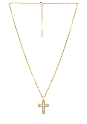 Joy Dravecky Jewelry Donatella Cross Necklace in Metallic Gold.