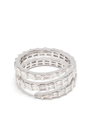 Anita Ko 18kt white gold three row baguette diamond coil ring - Silver