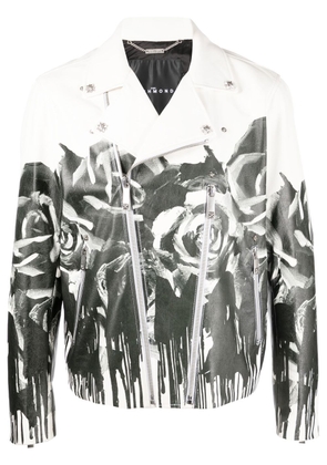 John Richmond abstract-print double-zip biker jacket - White