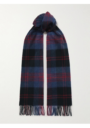 Johnstons of Elgin - Fringed Checked Cashmere Scarf - Blue - One size