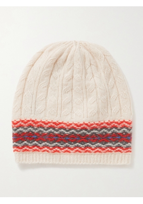Johnstons of Elgin - Reversible Fair Isle Cable-knit Cashmere Beanie - Cream - One size
