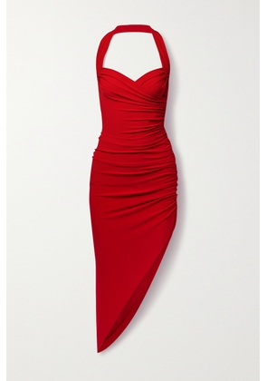 Norma Kamali - Cayla Asymmetric Draped Stretch-jersey Midi Dress - Red - xx small,x small,small,medium,large,x large