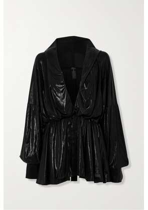 Norma Kamali - Hooded Gathered Stretch-lamé Mini Dress - Black - xx small,x small,small,medium,large,x large