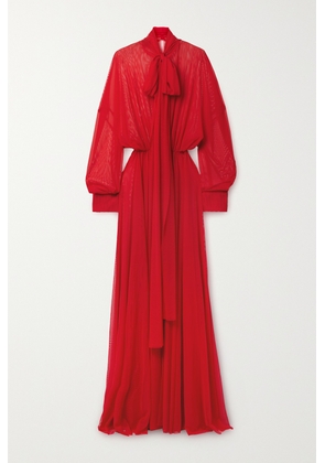 Norma Kamali - Oversized Tie-neck Stretch-mesh Gown - Red - xx small,x small,small,medium,large,x large