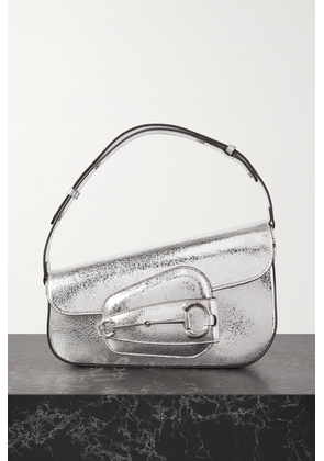 Gucci - 1955 Horsebit Metallic Cracked-leather Shoulder Bag - Silver - One size