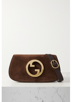 Gucci - Blondie Small Embellished Leather-trimmed Suede Shoulder Bag - Brown - One size