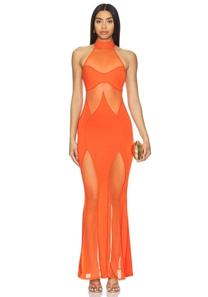 OW Collection Siena Halter Dress in Burnt Orange. Size M, S, XL, XS.
