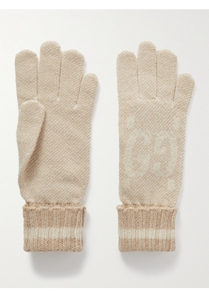 Gucci - Metallic Cashmere-blend Jacquard Gloves - Brown - S,M,L
