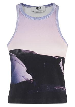 Msgm Ribbed Tank Top With Print
