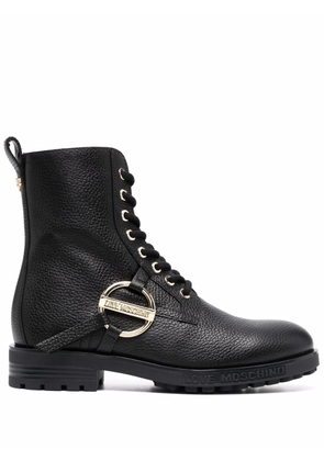 Love Moschino logo-plaque lace-up boots - Black