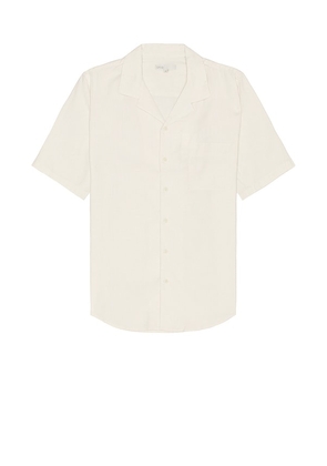 onia Stretch Yarn Dyed Vacation Shirt in Tan. Size M, S, XL/1X.
