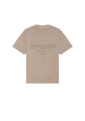 REPRESENT Owners Club T-Shirt in Taupe. Size M, S, XL/1X.