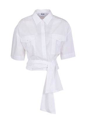 Msgm Tie-Waist Cropped Plain Shirt