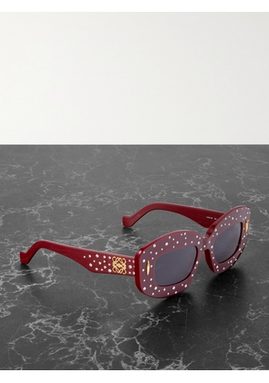 Loewe - Oversized Square-frame Crystal-embellished Acetate Sunglasses - Burgundy - One size