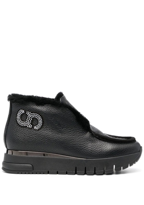 Casadei crystal-embellished shearling lined boots - Black