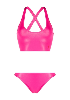 The Attico logo-embroidered crossover-strap bikini - Pink