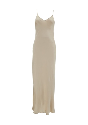 Antonelli Long Beige Dress With V Neckline In Acetate Blend Woman