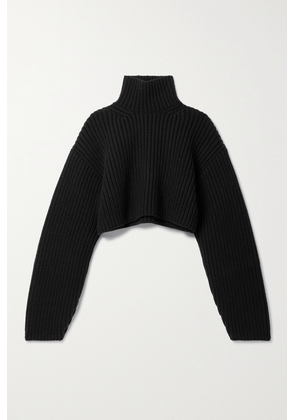 Balenciaga - Oversized Cropped Ribbed Wool-blend Turtleneck Sweater - Black - 2,4