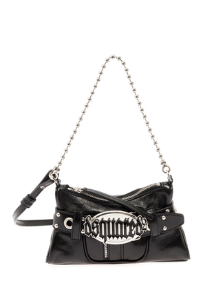Dsquared2 Gothic Black Shoulder Bag With Belt Detail In Smooth Leather Woman