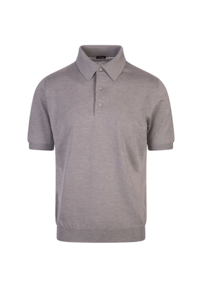 Kiton Grey Silk, Linen And Cashmere Polo Shirt