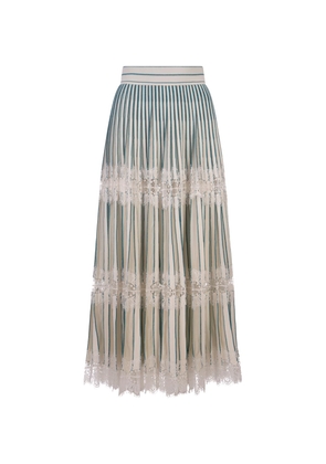 Elie Saab Knit And Lace Midi Skirt In Bianco E Blue Gin