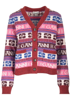 Ganni Logo Intarsia Knitted Cardigan