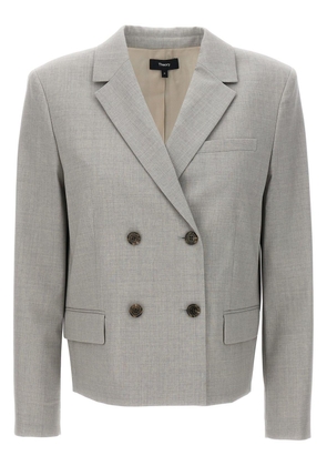 Theory Double-Breasted Cropped Tailored Blazer