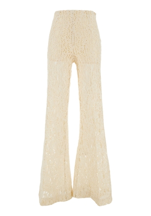 Twinset Cream White High-Waisted Pants In Lace Woman
