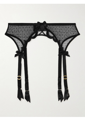 Agent Provocateur - Katanah Scalloped Satin-trimmed Swiss-dot Tulle Suspenders - Black - 1,2,3,4,5