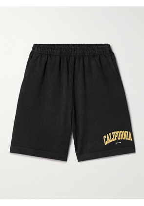 Sporty & Rich - California Gym Printed Cotton-jersey Shorts - Black - x small,small,medium,large,x large