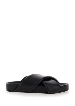 Jil Sander Black Sandals With Criss Cros Bands In Smooth Leather Man
