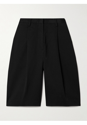 Matteau - + Net Sustain Pleated Organic Cotton-blend Twill Shorts - Black - 2,3,4,5,1
