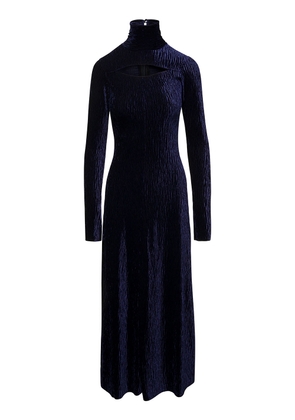 Forte_Forte Long Blue Dress With High Neck And Cut-Out In Crushed Velvet Woman