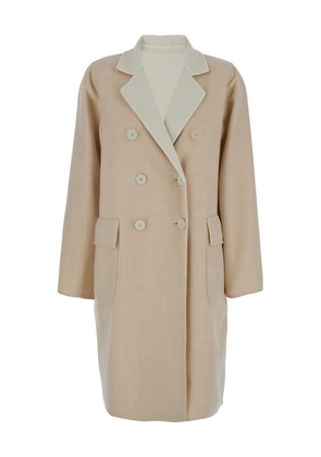 Eleventy Beige And White Reversible Coat With Buttons In Wool Woman