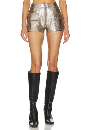 Understated Leather Life On Mars Cargo Shorts in Metallic Silver. Size S, XL, XS.