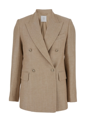 Eleventy Beige Double-Breasted Jacket With Jewel Buttons In Wool And Linen Woman