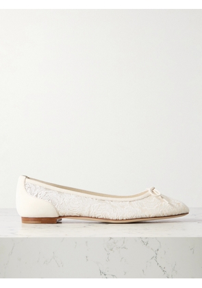 Manolo Blahnik - Verizzo Bow-detailed Suede-trimmed Cotton-blend Lace Ballet Flats - Ivory - IT36,IT36.5,IT37,IT37.5,IT38,IT38.5,IT39,IT39.5,IT40,IT40.5,IT41,IT42