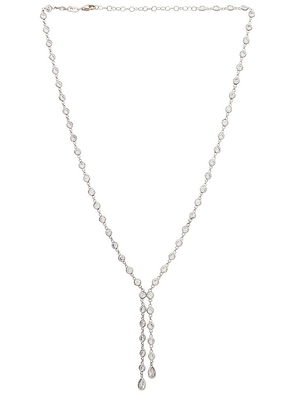 SHASHI Bezel Lariat Necklace in Metallic Silver.