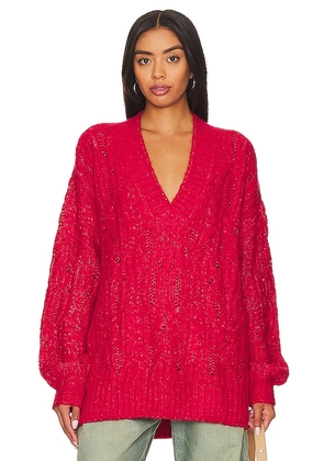 Tularosa Friso Oversized Cable V Neck in Red. Size M, S, XL.