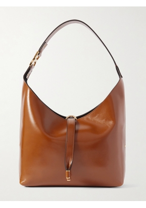 Chloé - Marcie Embellished Glossed Textured-leather Shoulder Bag - Brown - One size