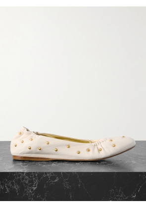 Chloé - Eia Studded Ruched Leather Ballet Flats - Off-white - IT36,IT36.5,IT37,IT37.5,IT38,IT38.5,IT39,IT39.5,IT40,IT40.5,IT41
