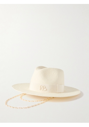 Ruslan Baginskiy - Grosgrain-trimmed Embellished Straw Fedora - White - S,M,L