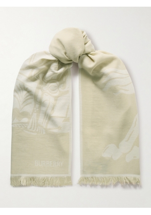 Burberry - Frayed Jacquard-knit Wool And Cotton-blend Scarf - Neutrals - One size
