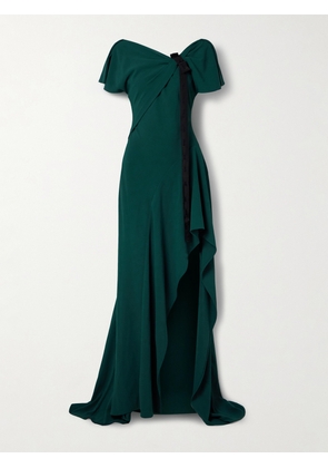 Jason Wu Collection - Asymmetric Grosgrain-trimmed Draped Cady Gown - Green - US4,US6,US8,US10
