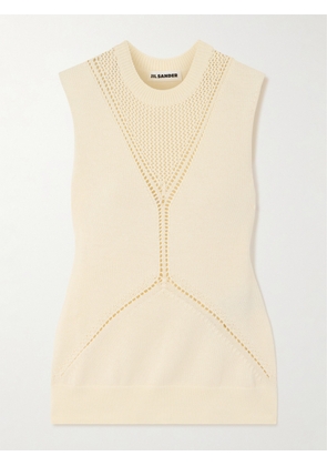 Jil Sander - Pointelle-knit Wool And Cotton-blend Top - Neutrals - FR34,FR36,FR38,FR40,FR42,FR44