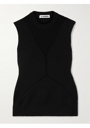 Jil Sander - Pointelle-knit Wool And Cotton-blend Top - Black - FR34,FR36,FR38,FR40,FR42,FR44