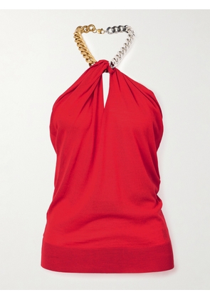 Stella McCartney - Chain-embellished Wool Halterneck Top - Red - xx small,x small,small,medium,large,x large